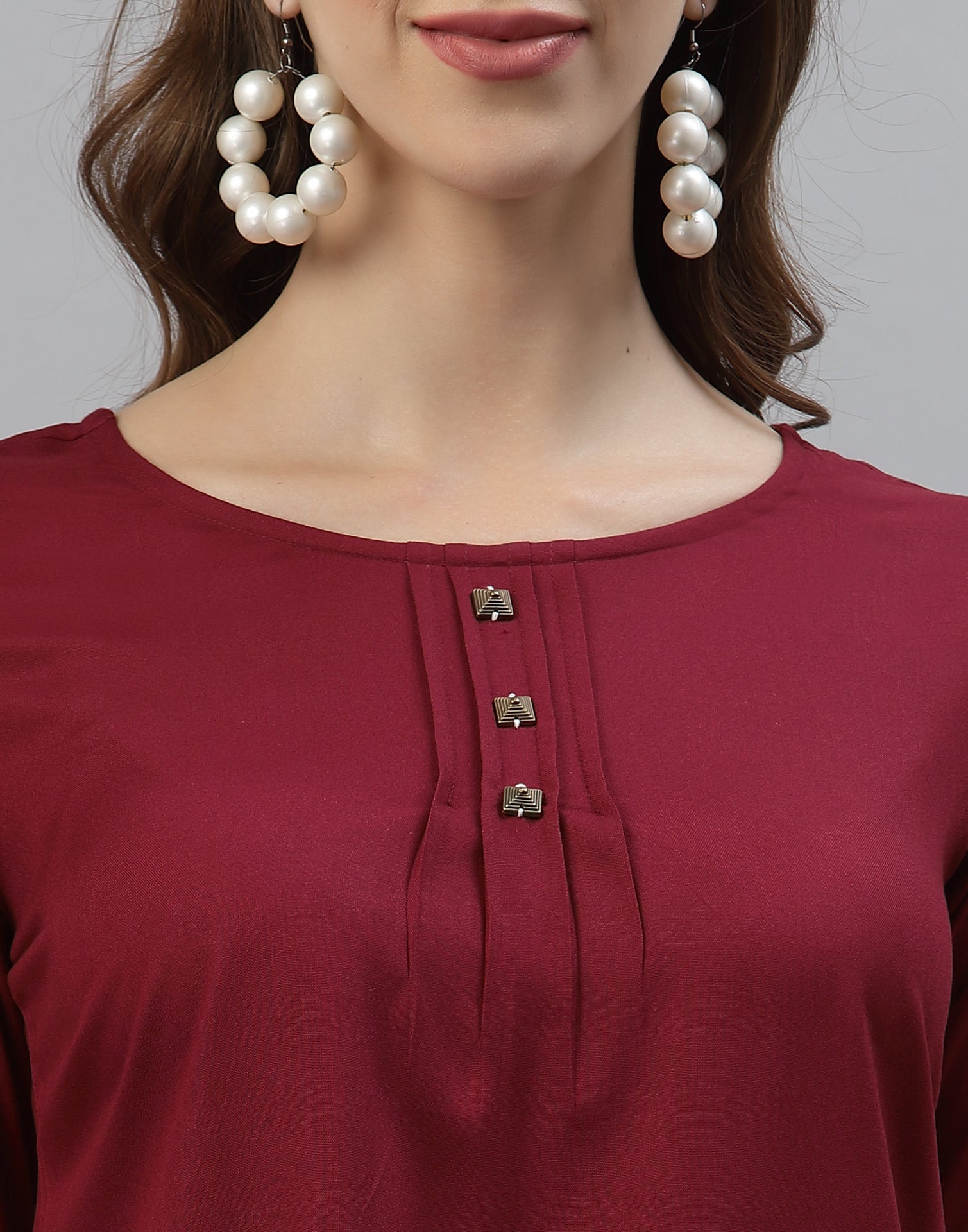 Maroon Pleated Neck Tops | Sudathi