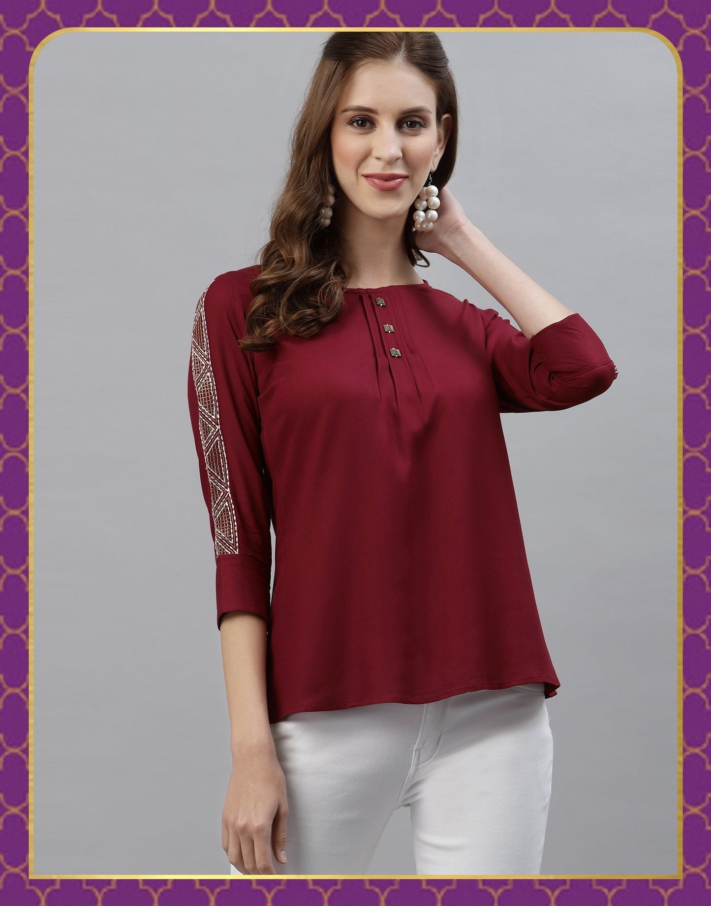 Maroon Pleated Neck Tops | Sudathi