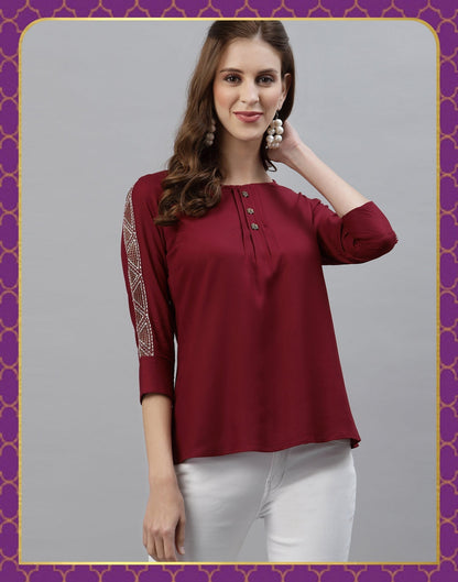 Maroon Pleated Neck Tops | Sudathi