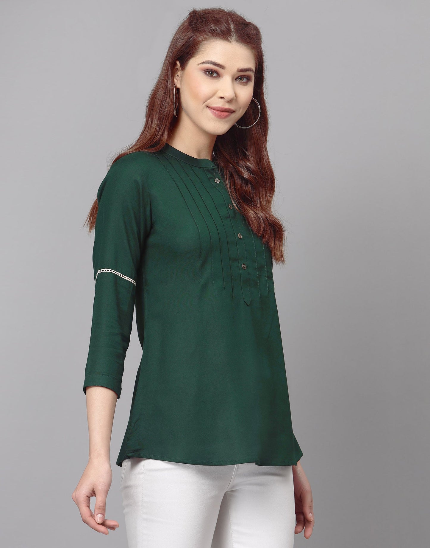 Bottle Green Pleated Tops | Sudathi