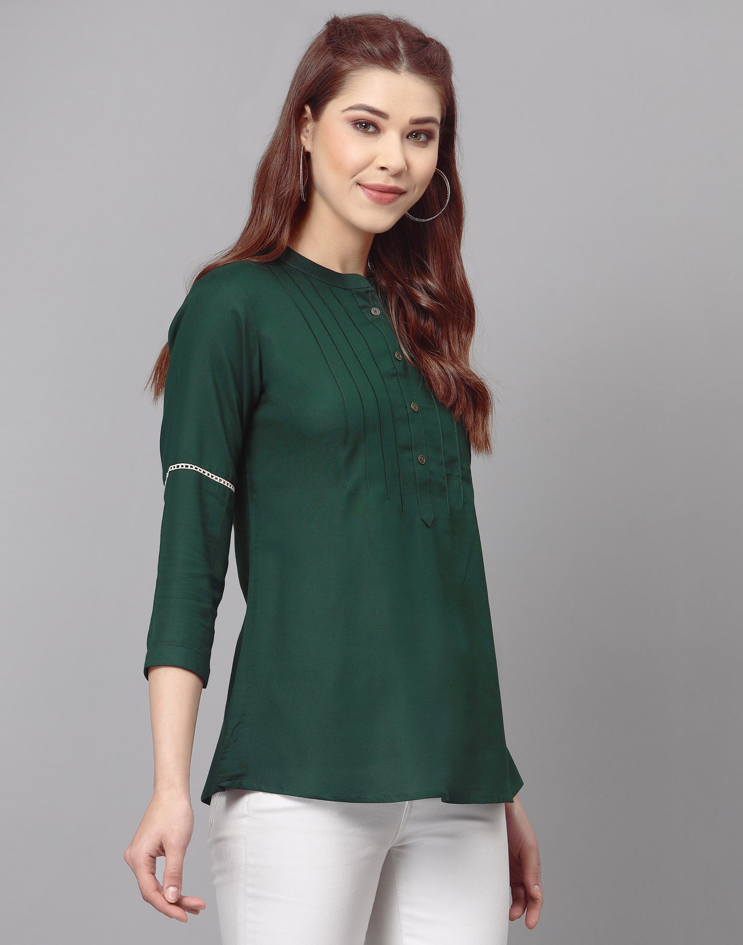 Bottle Green Pleated Tops | Sudathi