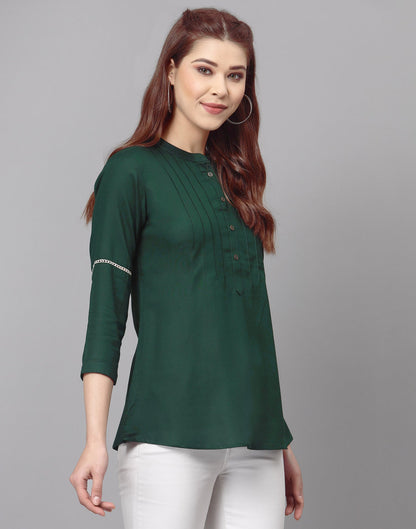 Bottle Green Pleated Tops | Sudathi