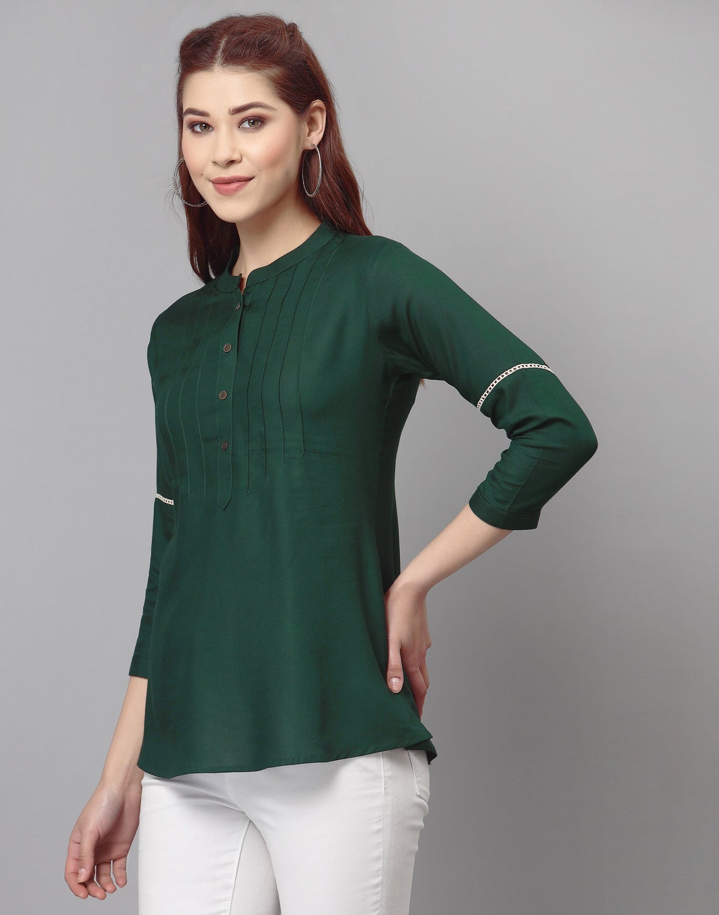 Bottle Green Pleated Tops | Sudathi