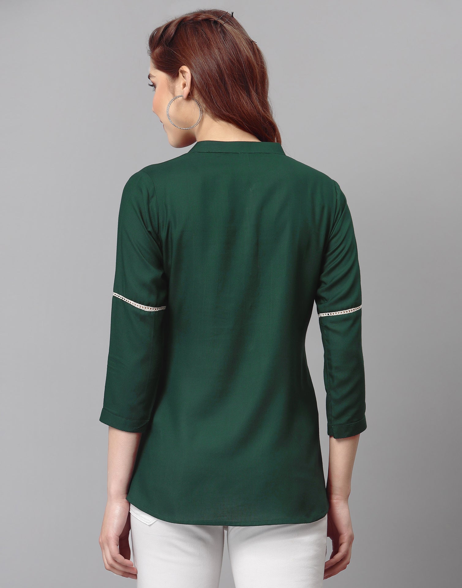 Bottle Green Pleated Tops | Sudathi