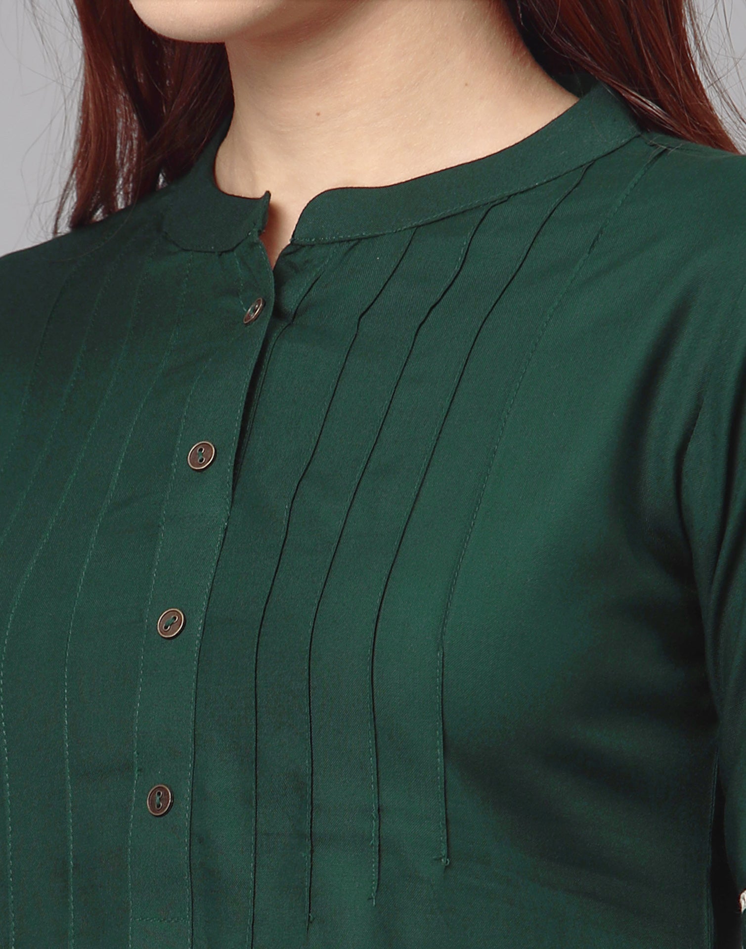 Bottle Green Pleated Tops | Sudathi