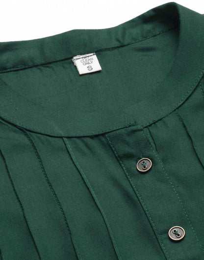 Bottle Green Pleated Tops | Sudathi