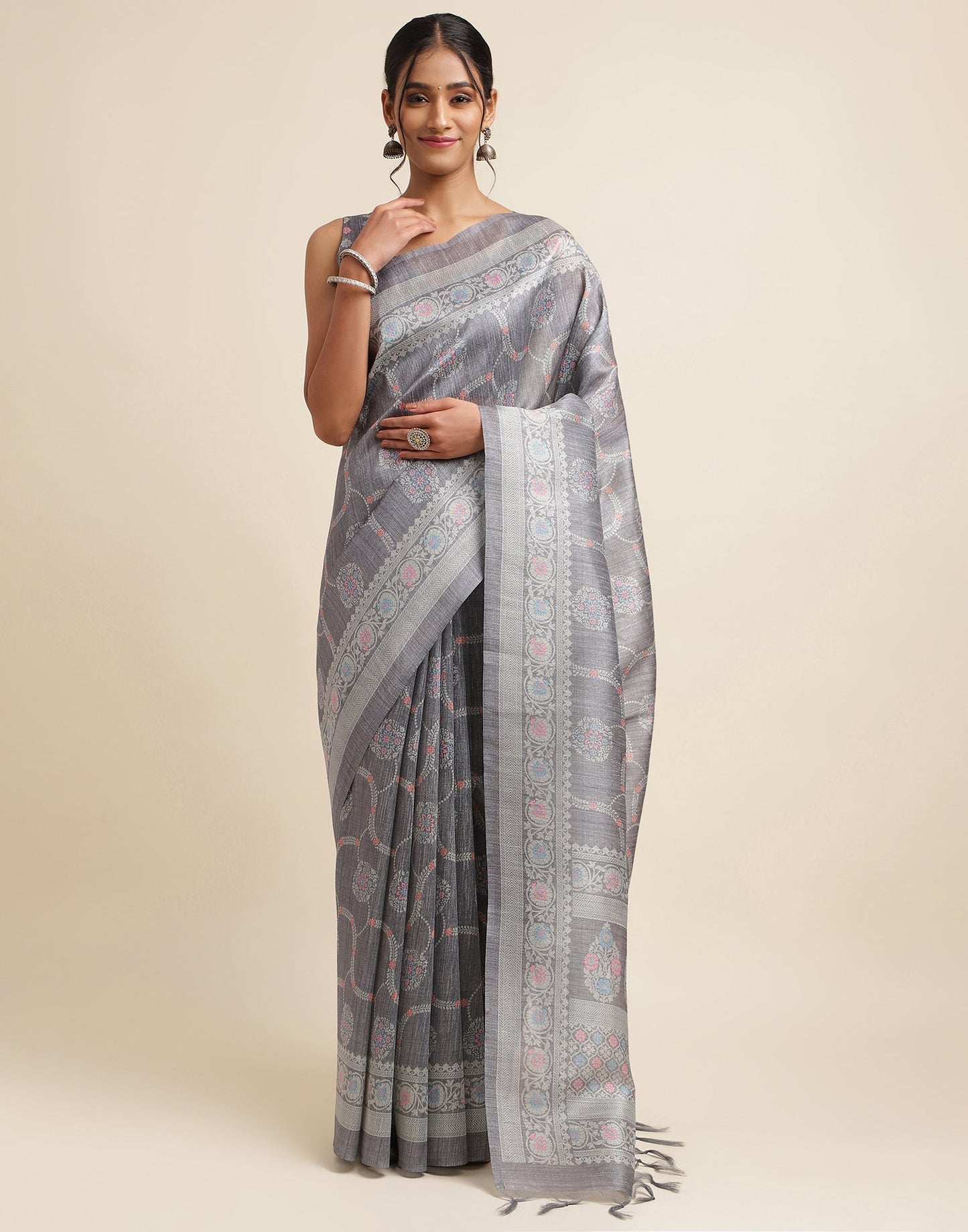 Grey Silk Digital Printed Saree