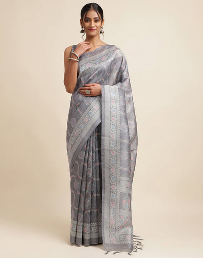 Grey Silk Digital Printed Saree