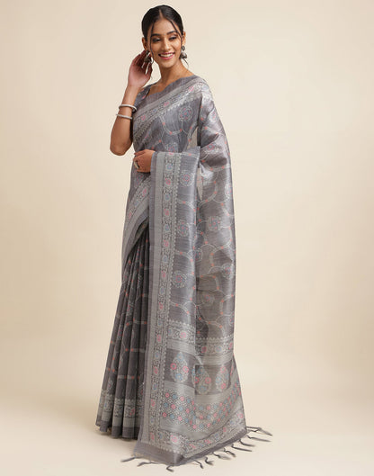Grey Silk Digital Printed Saree