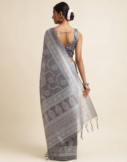 Grey Silk Digital Printed Saree