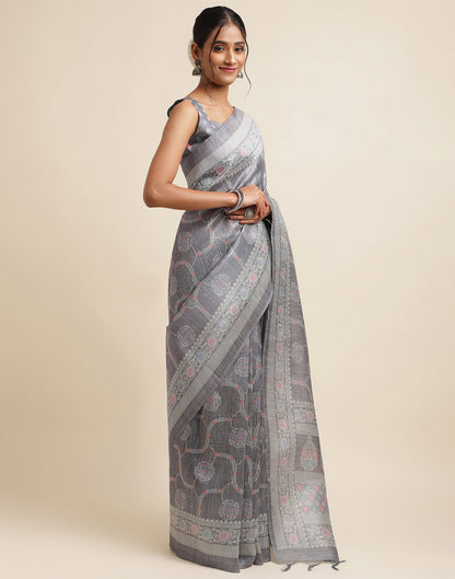 Grey Silk Digital Printed Saree