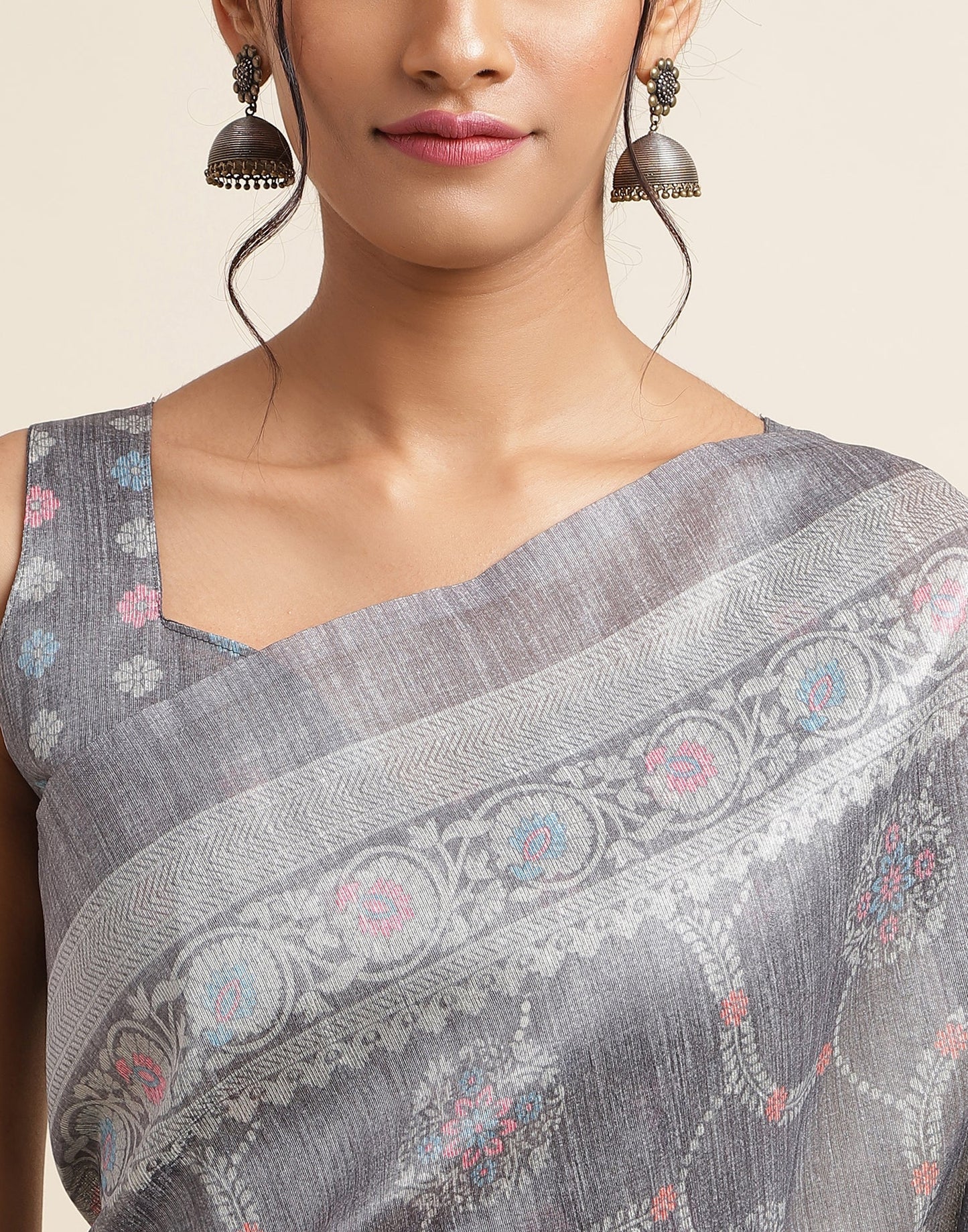 Grey Silk Digital Printed Saree