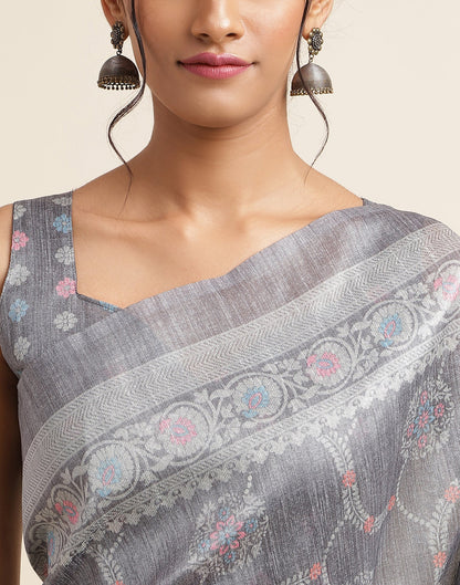 Grey Silk Digital Printed Saree