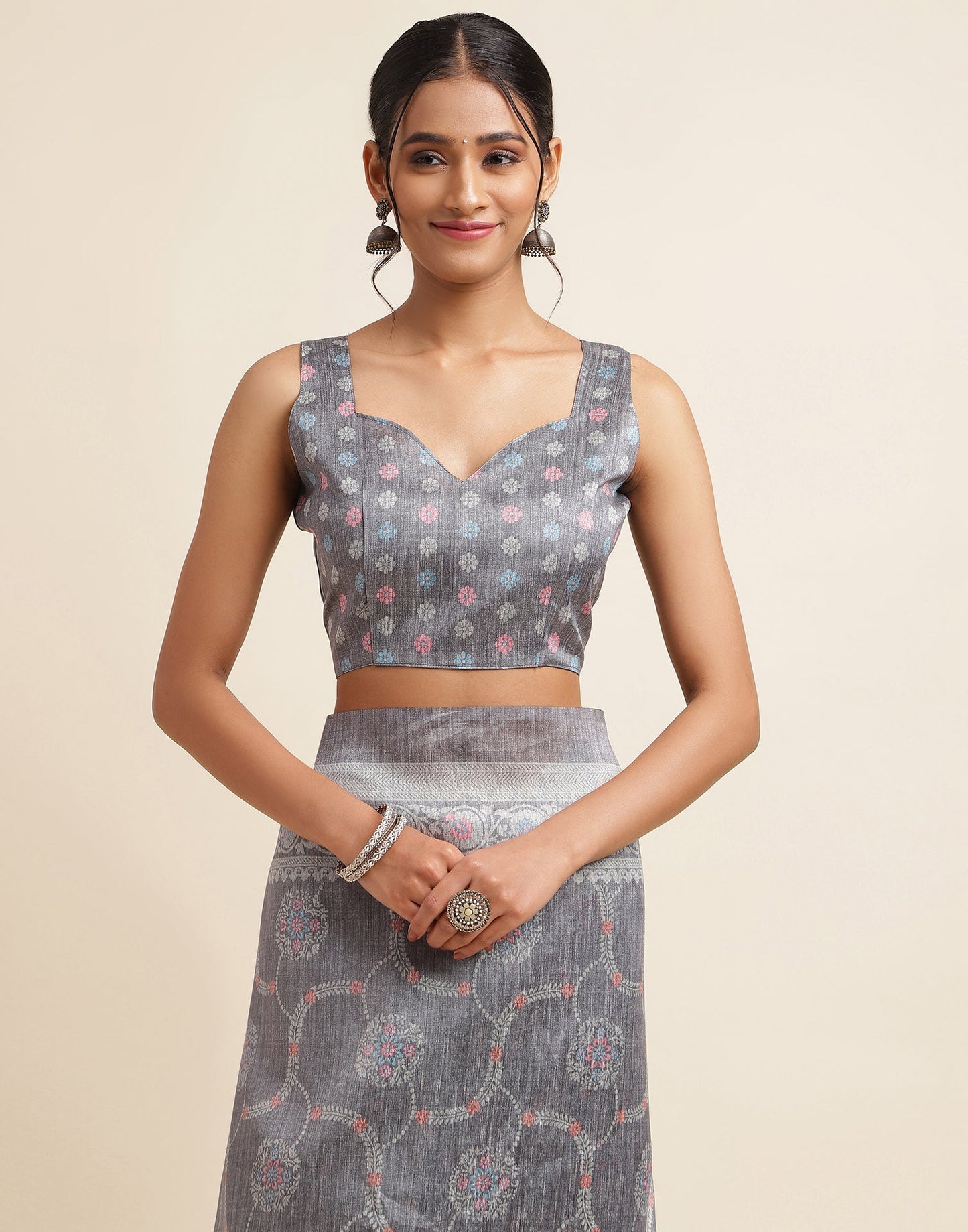 Grey Silk Digital Printed Saree