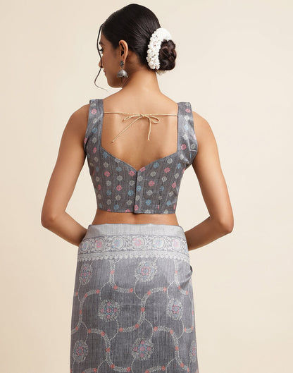 Grey Silk Digital Printed Saree