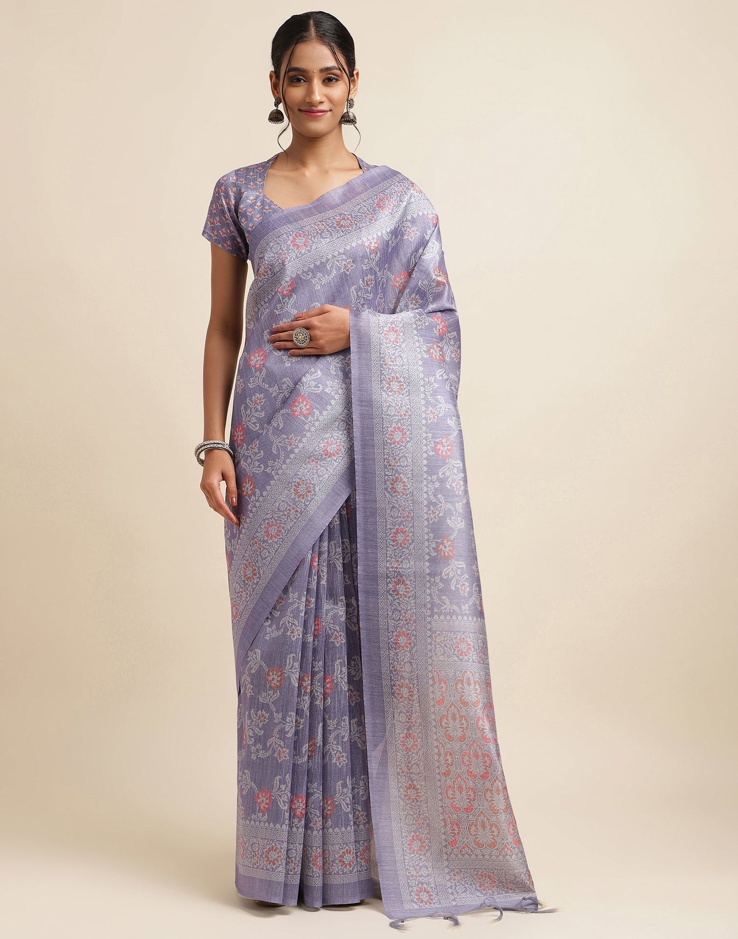Purple Silk Digital Printed Saree
