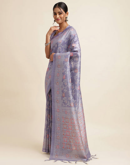 Purple Silk Digital Printed Saree