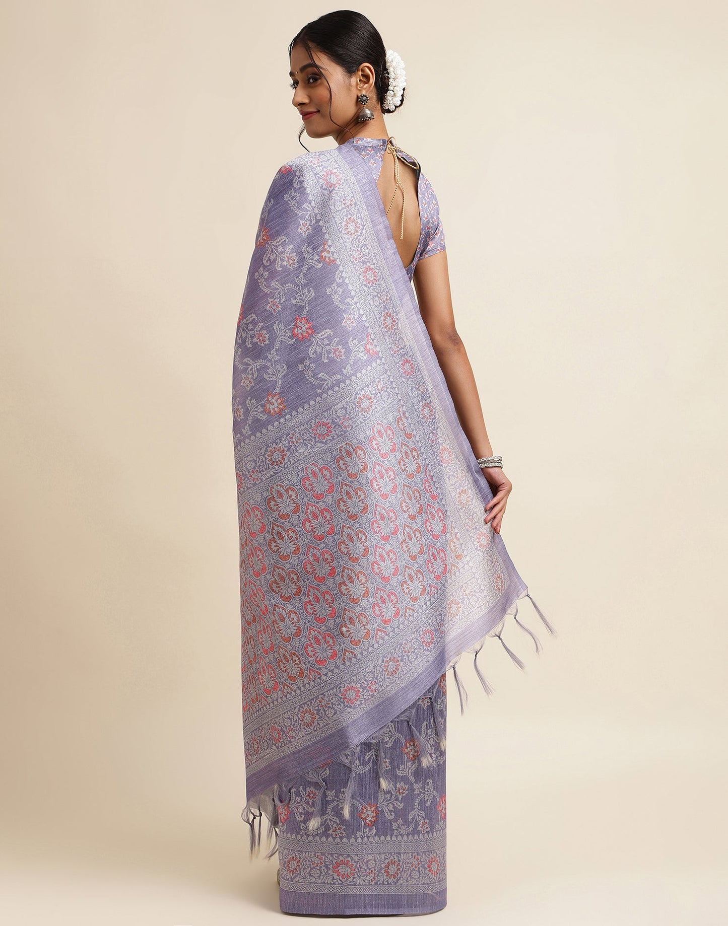 Purple Silk Digital Printed Saree