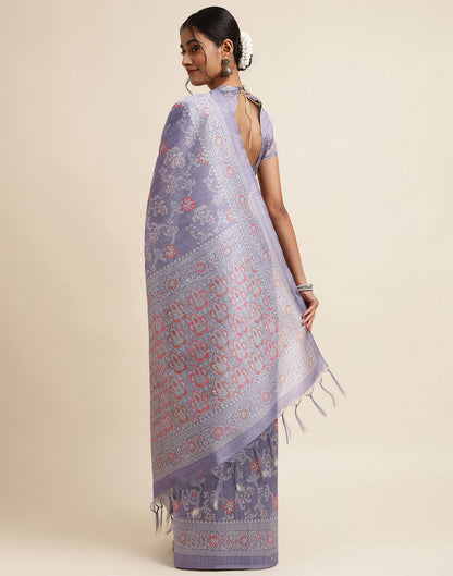 Purple Silk Digital Printed Saree