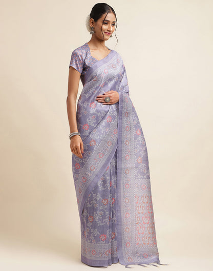 Purple Silk Digital Printed Saree