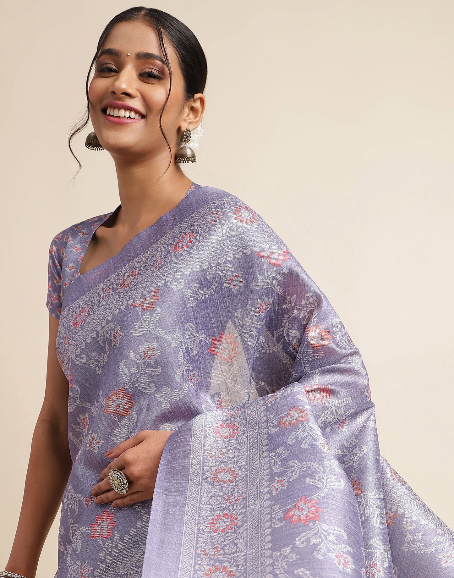 Purple Silk Digital Printed Saree