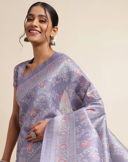 Purple Silk Digital Printed Saree