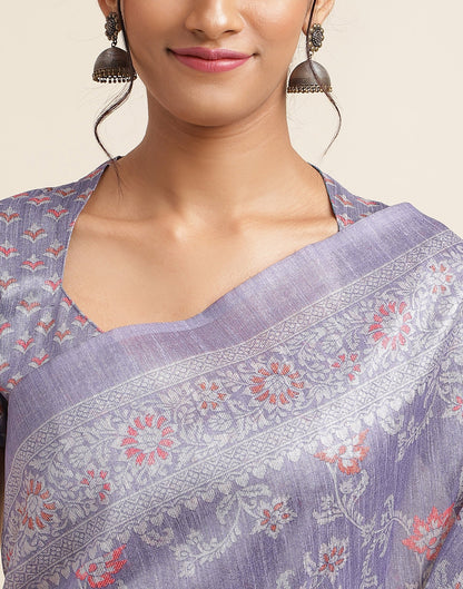 Purple Silk Digital Printed Saree
