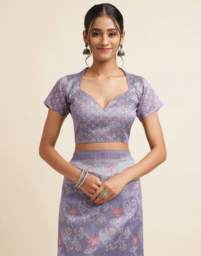 Purple Silk Digital Printed Saree