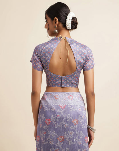 Purple Silk Digital Printed Saree