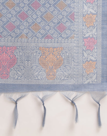 Light Blue Silk Digital Printed Saree