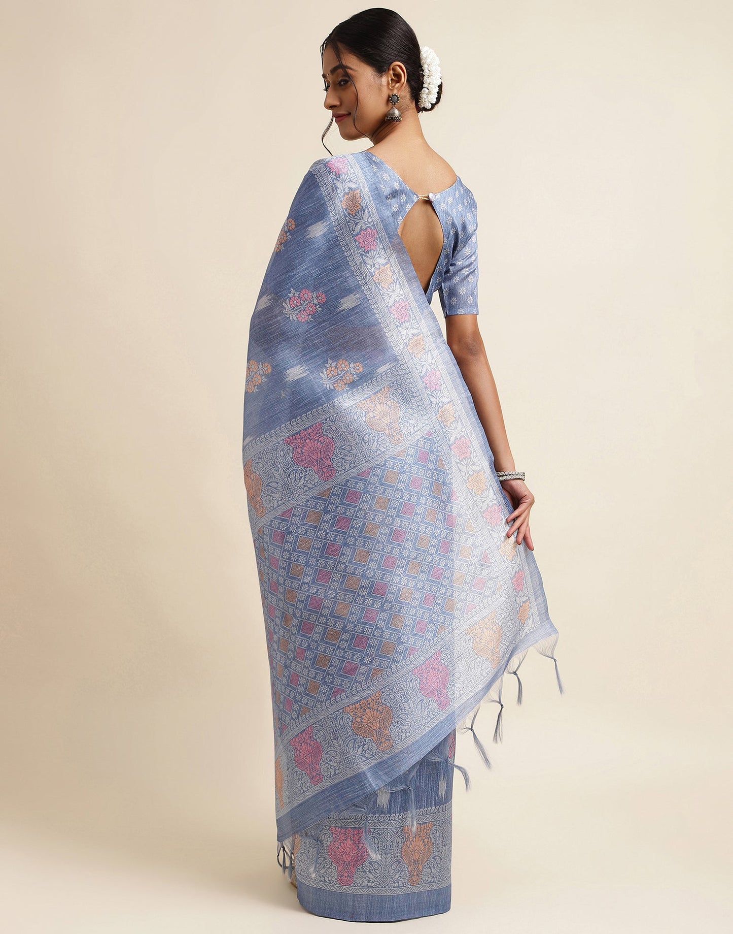 Light Blue Silk Digital Printed Saree