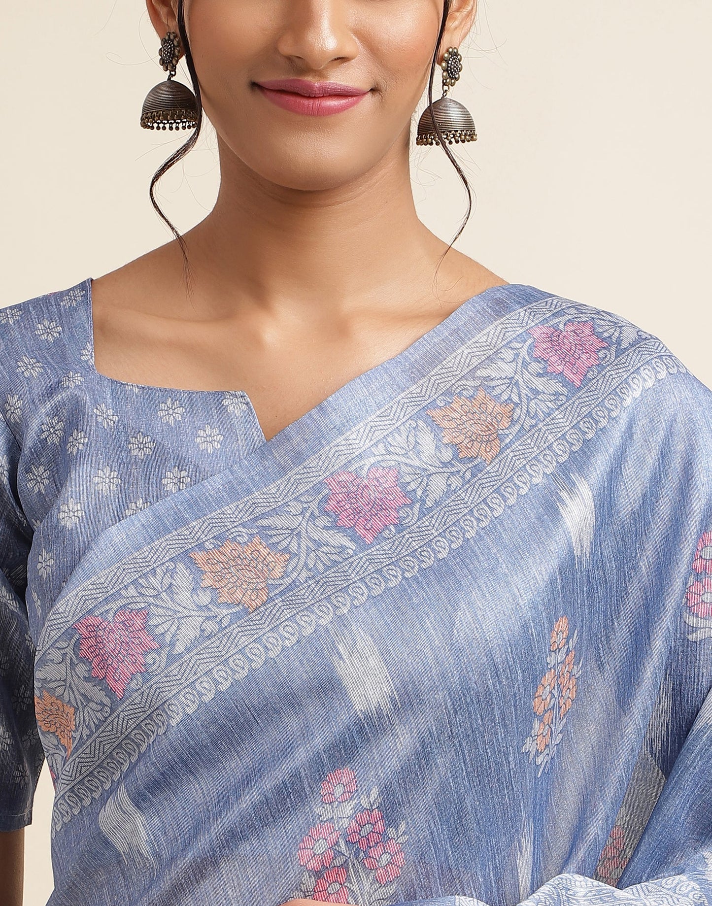 Light Blue Silk Digital Printed Saree