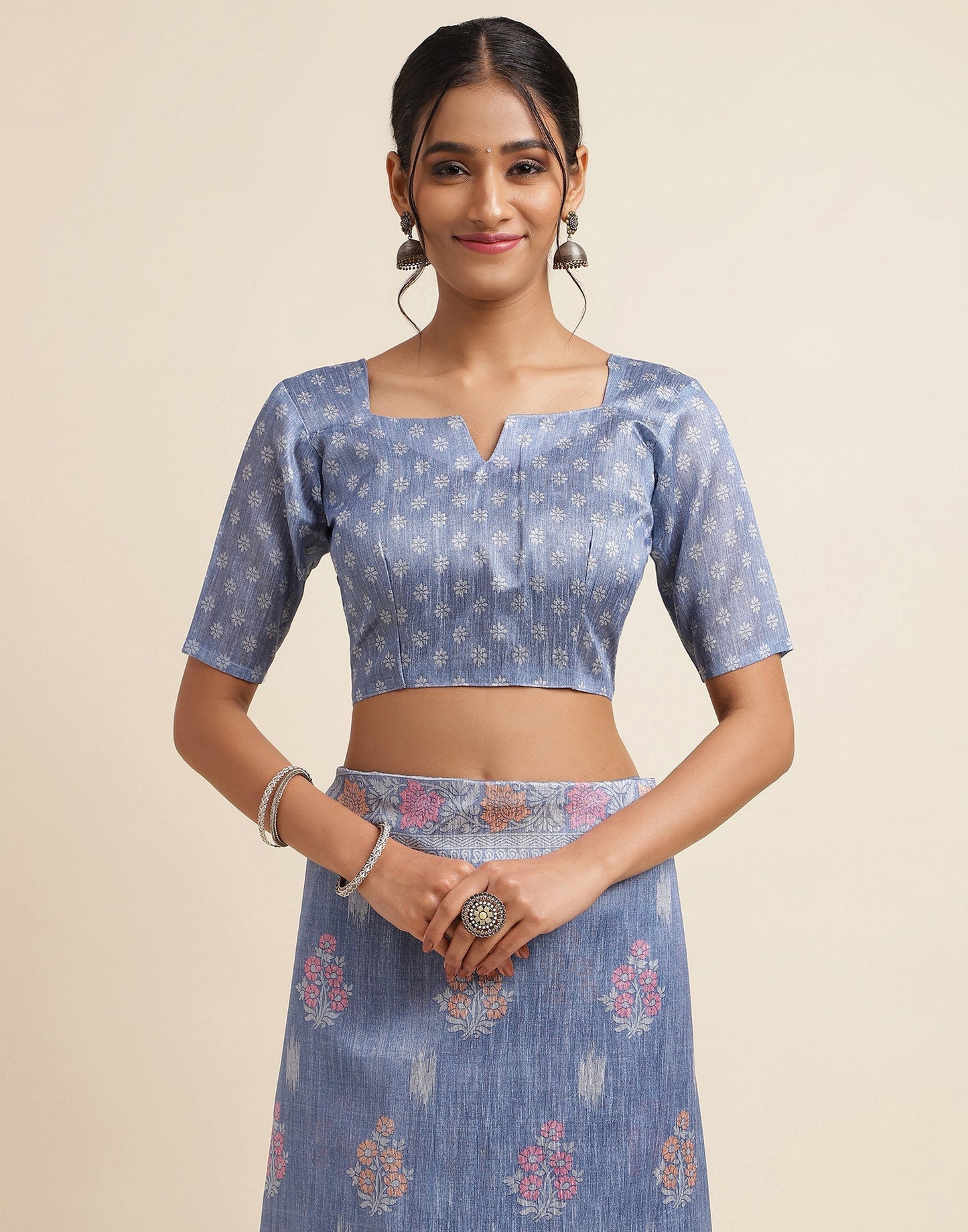 Light Blue Silk Digital Printed Saree