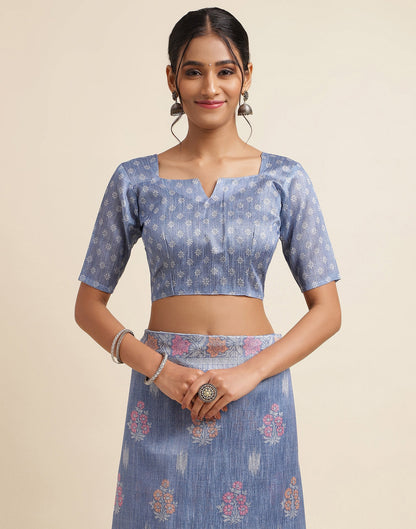 Light Blue Silk Digital Printed Saree