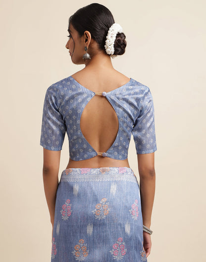 Light Blue Silk Digital Printed Saree