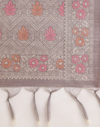 Dark Grey Silk Digital Printed Saree