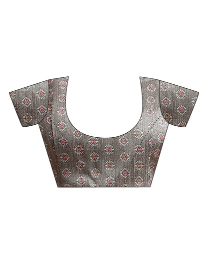Dark Grey Silk Digital Printed Saree