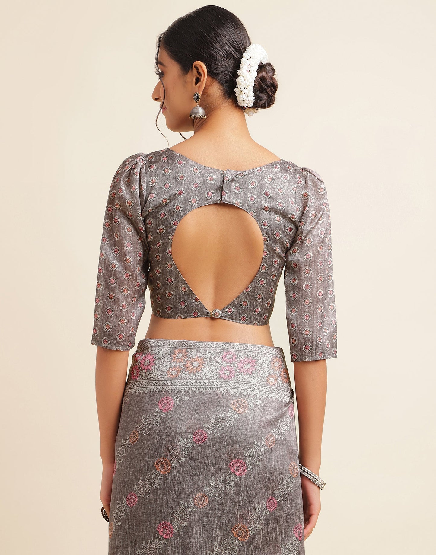 Dark Grey Silk Digital Printed Saree