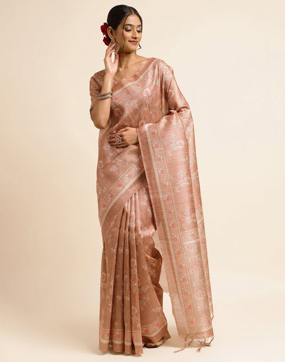 Light Brown Silk Digital Printed Saree