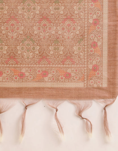 Light Brown Silk Digital Printed Saree