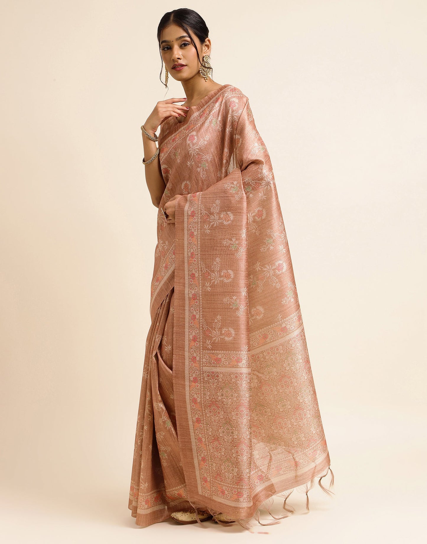 Light Brown Silk Digital Printed Saree