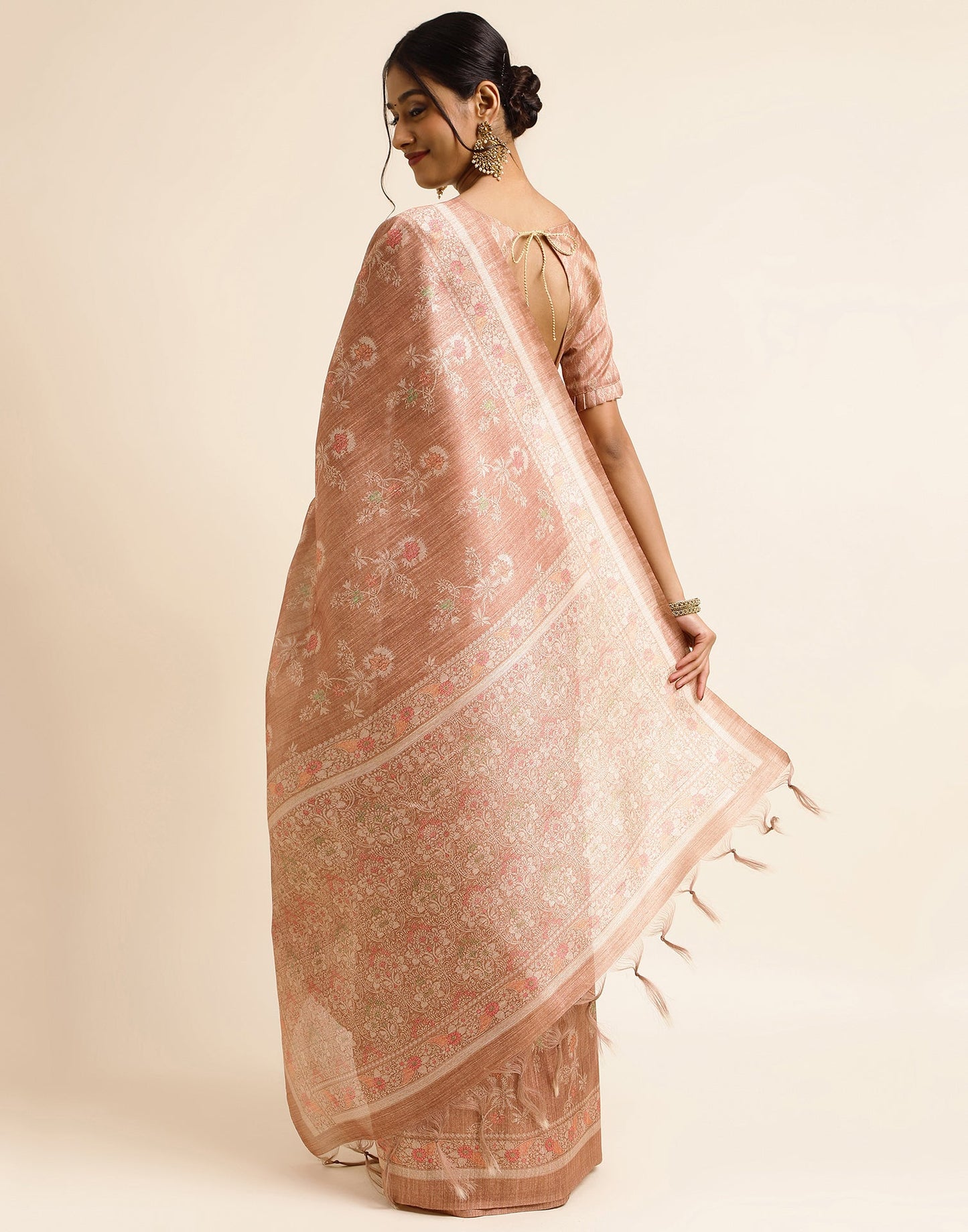 Light Brown Silk Digital Printed Saree