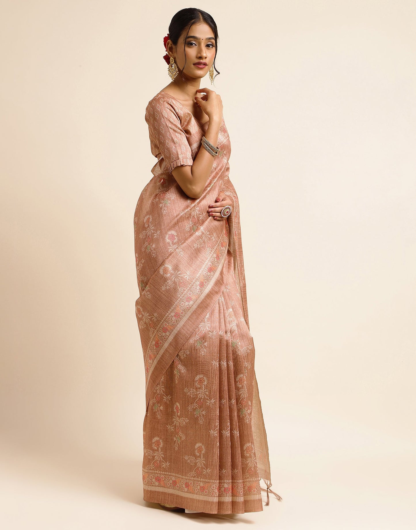 Light Brown Silk Digital Printed Saree