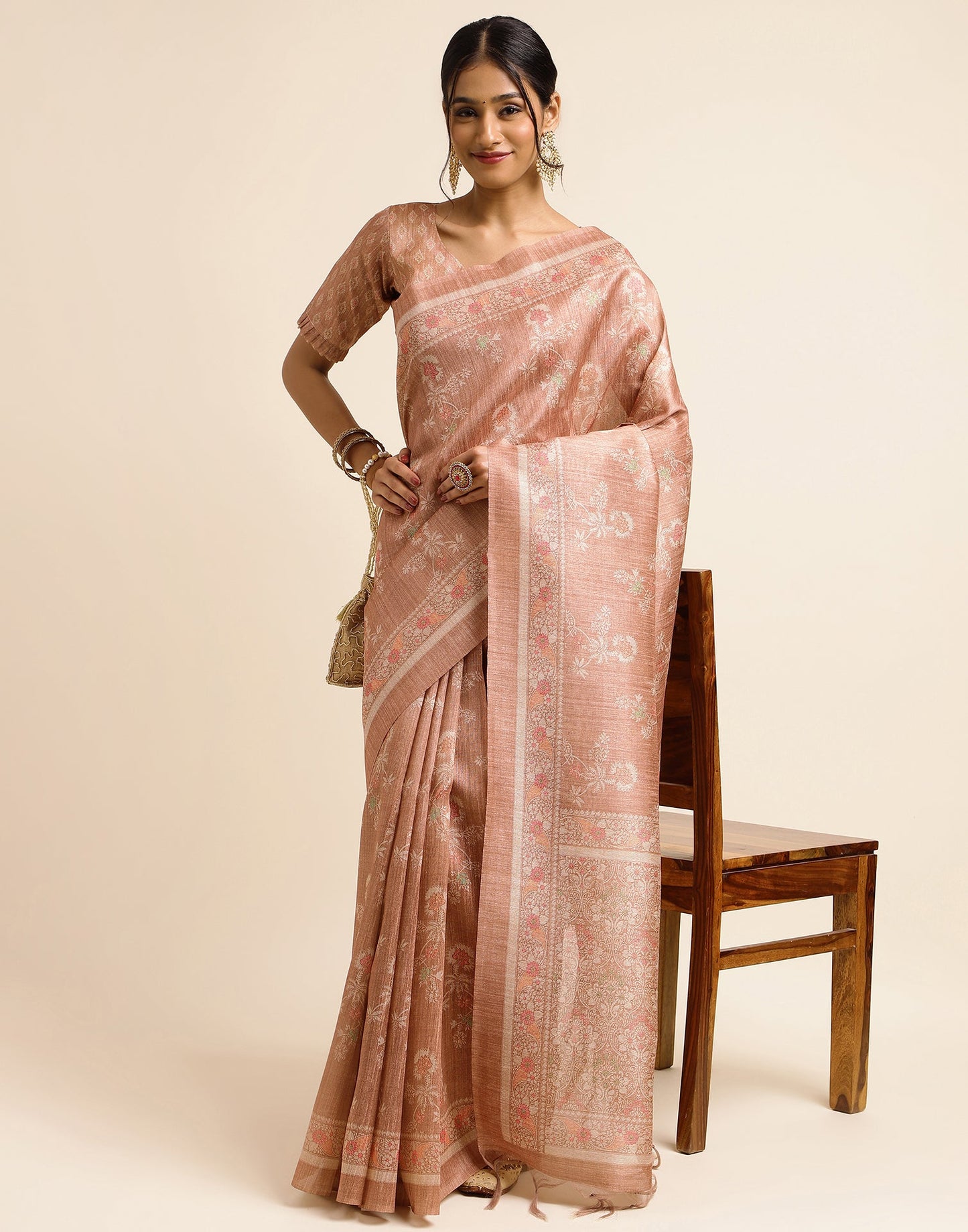 Light Brown Silk Digital Printed Saree