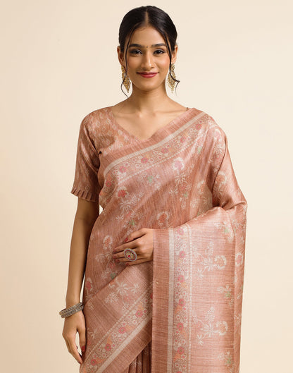 Light Brown Silk Digital Printed Saree