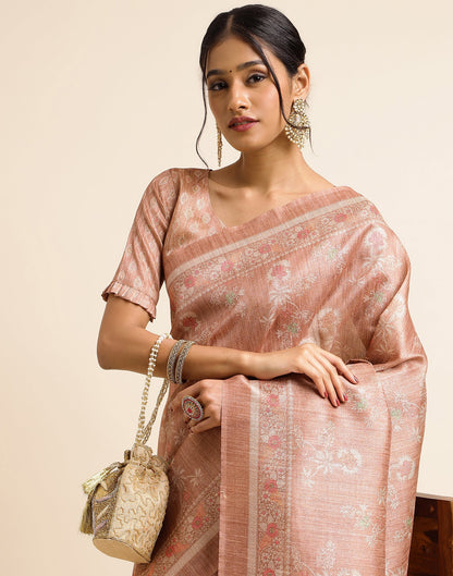 Light Brown Silk Digital Printed Saree