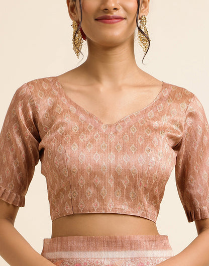 Light Brown Silk Digital Printed Saree