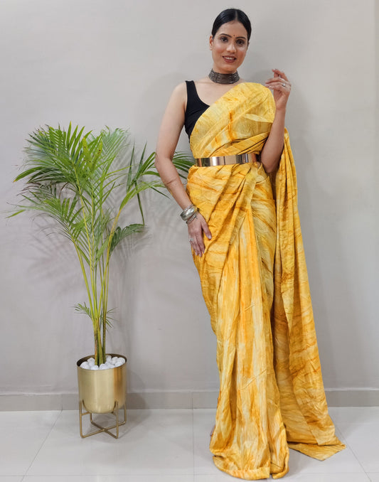 Yellow Silk Printed Saree