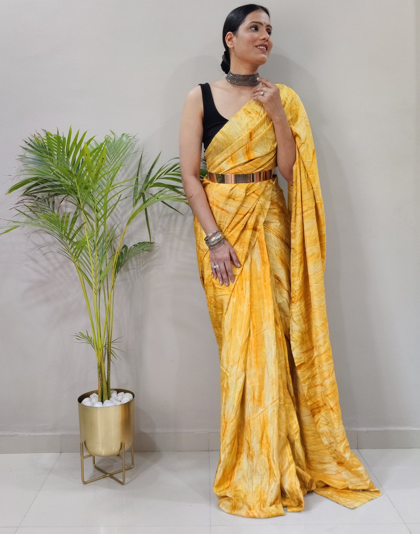 Yellow Silk Printed Saree