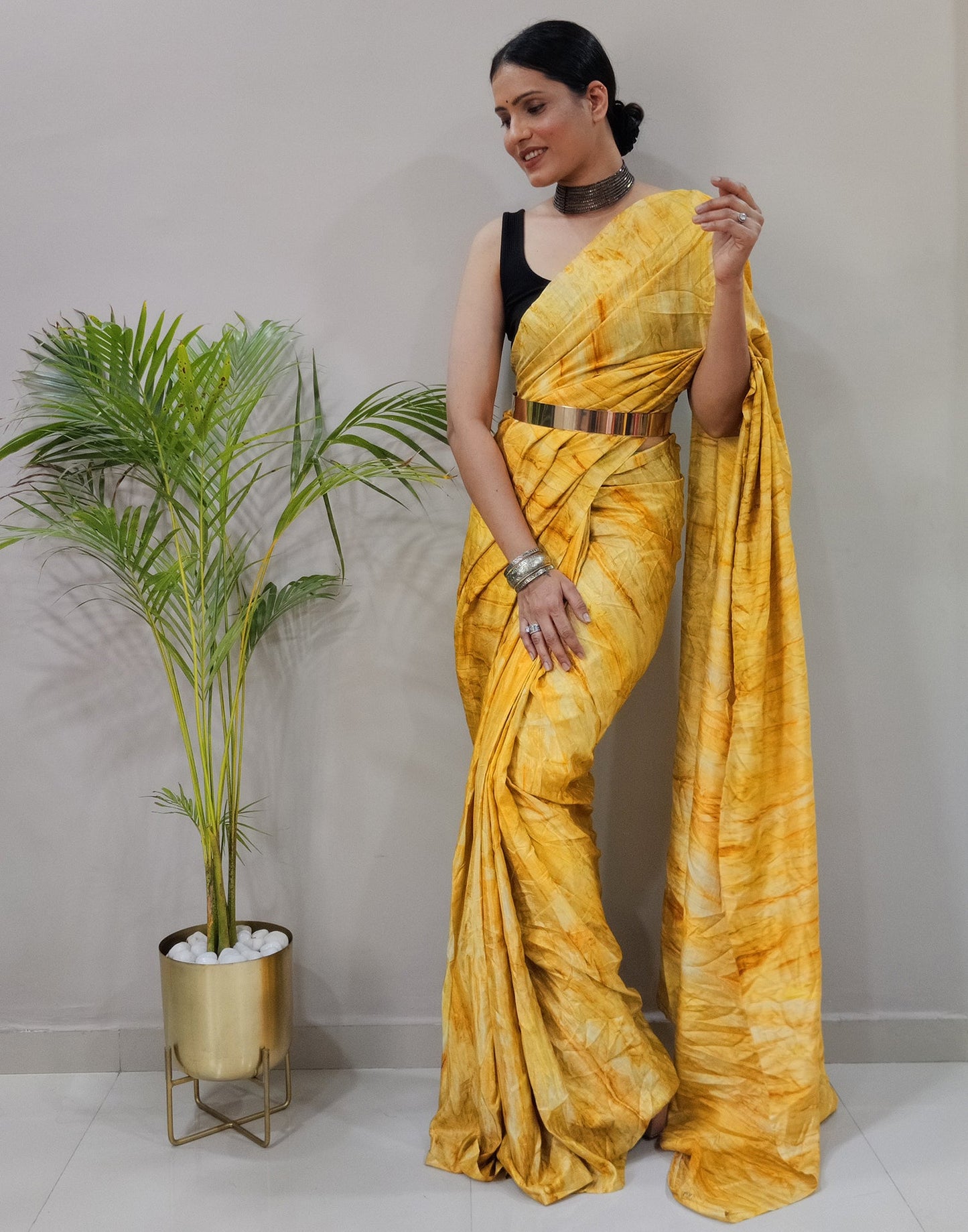 Yellow Silk Printed Saree